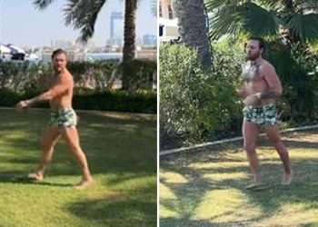 Conor McGregor’s kids follow dad around as he goes for training jog days after he becomes father for fourth time