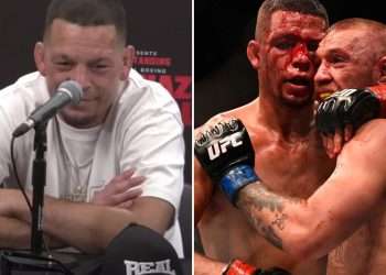 Watch as Nate Diaz has entire room laughing with two-word response to winning Conor McGregor £1.2million