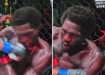 Sickening moment UFC fighter ‘literally beats snot out of rival’ but opponent amazingly battles on