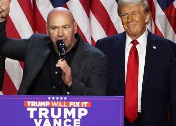 Donald Trump joined by UFC chief Dana White on stage after election win as fans joke ‘he’s so thirsty’