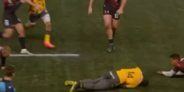 England international knocked out cold by swinging arm as medics rush to his aid